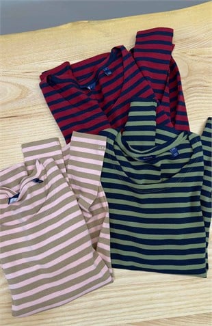 K4596   BİSİKLET YAKA ÇİZGİLİ T-SHIRT