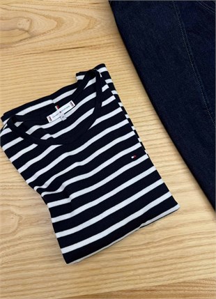 K4646 TM ÇİZGİLİ DİRSEK KOL T-SHIRT