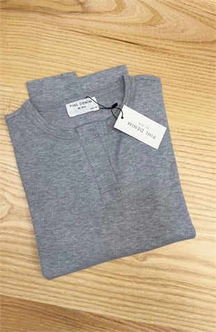 K4835 PIHL D. GRİ V PATLI UZUN KOL T-SHIRT
