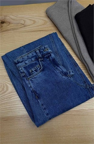 K4840 Z. DİKİŞ DETAYLI MAVİ BARREL JEAN