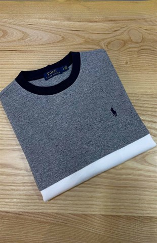 MEN1503 PRL GRİ/LACİVERT/BEYAZ PAMUKLU SWEAT