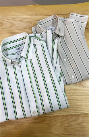 MEN1527 BYMN CONFORT FİT ÇİZGİLİ KETEN GÖMLEK