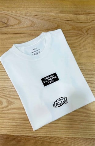 MEN1719 A.X BASKILI BEYAZ T-SHIRT