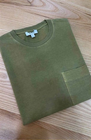 MEN1724 C.OS CEPLİ YIKAMALI YEŞİL TOK T-SHIRT