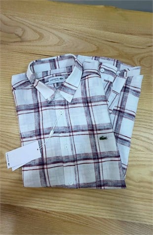 MEN1965 LCT SLİM FİT KIRMIZI KARE DESENLİ KETEN GÖMLEK