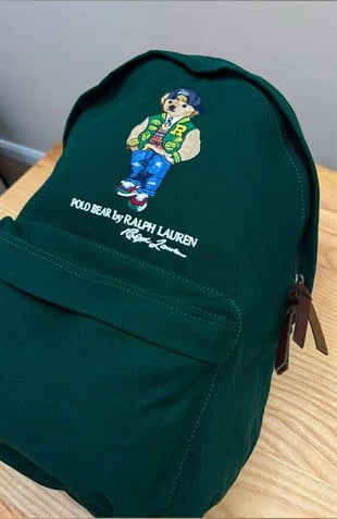 MEN2001 BEAR NAKIŞLI UNISEX YEŞİL SIRT ÇANTASI