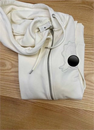 MEN2184 NAKIŞLI KAPÜŞONLU TAM FERMUARLI KREM HIRKA