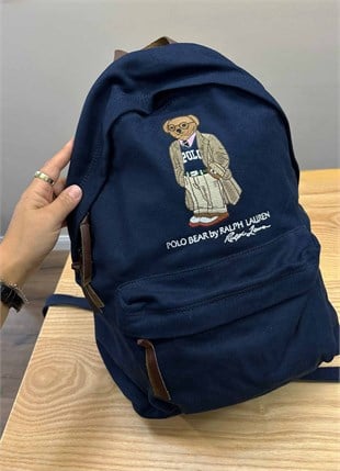 MEN2249 CEKETLİ BEAR NAKIŞLI UNISEX LACİVERT SIRT ÇANTASI