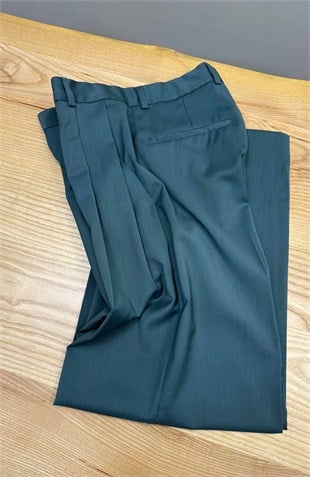 MEN2456 PİLELİ YEŞİL YÜN PANTOLON