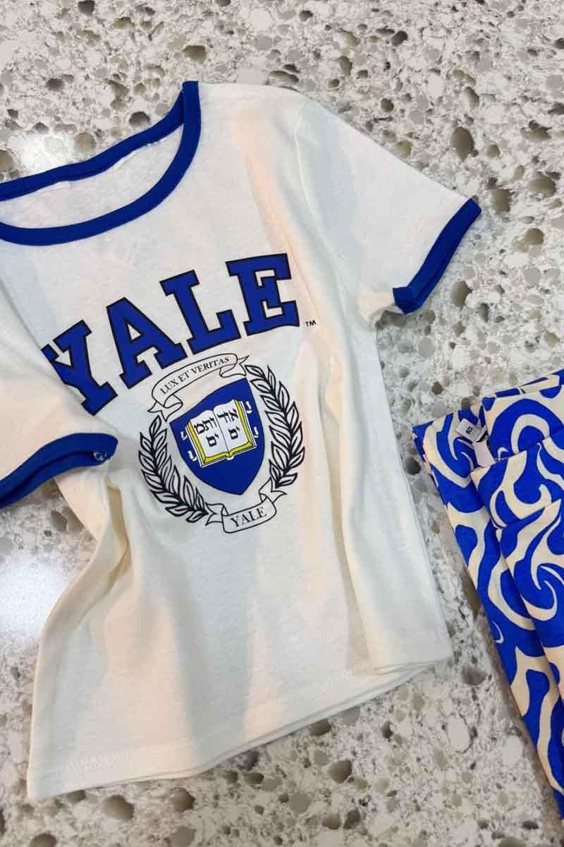 C1473 YALE MAVİ BASKILI PAMUKLU T-SHIRT