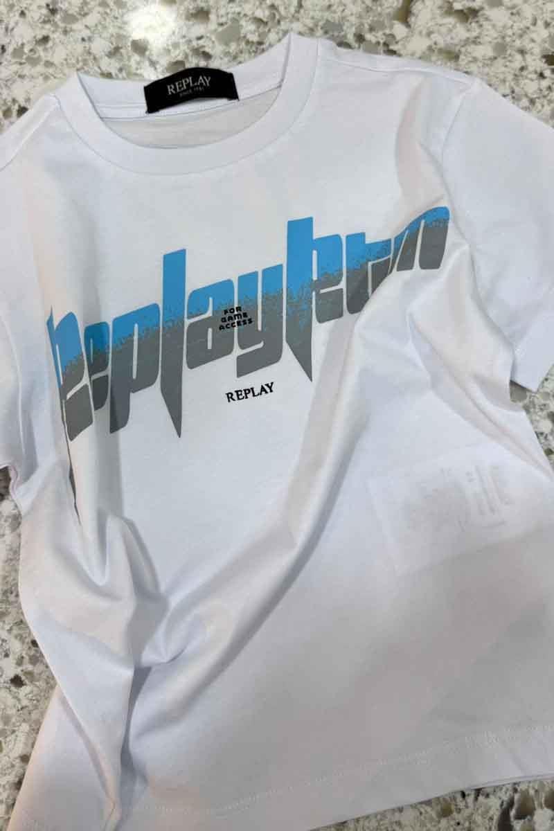 C1609 RPLY MAVİ/GRİ BASKILI BEYAZ T-SHIRT