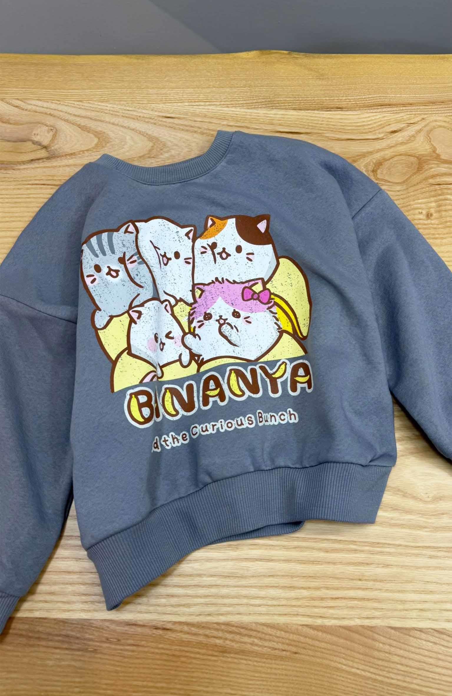C2036 BANANYA BASKILI BİSİKLET YAKA SWEAT