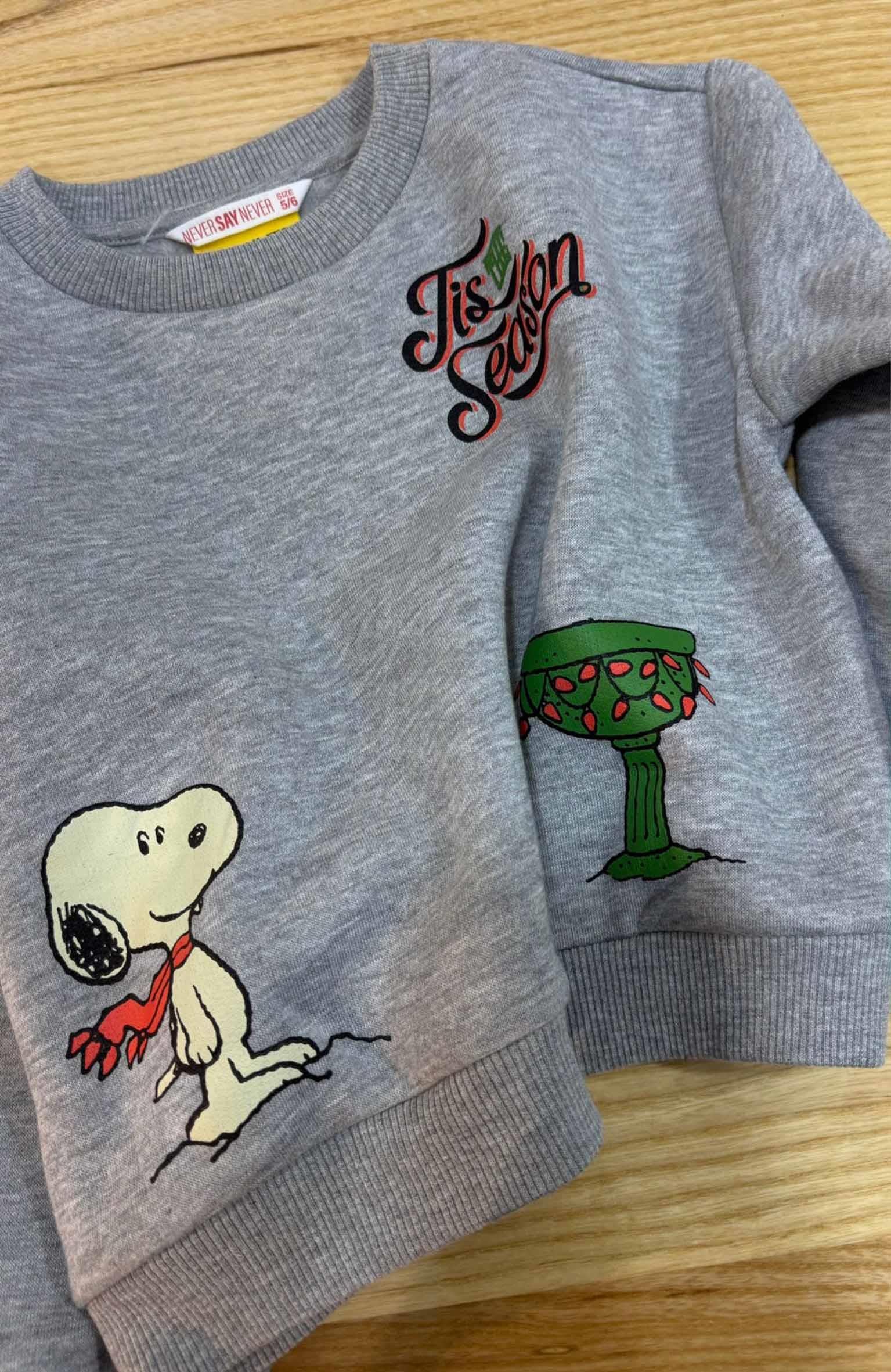 C2041 SNOOPY BASKILI BİSİKLET YAKA GRİ ŞARDONLU SWEAT