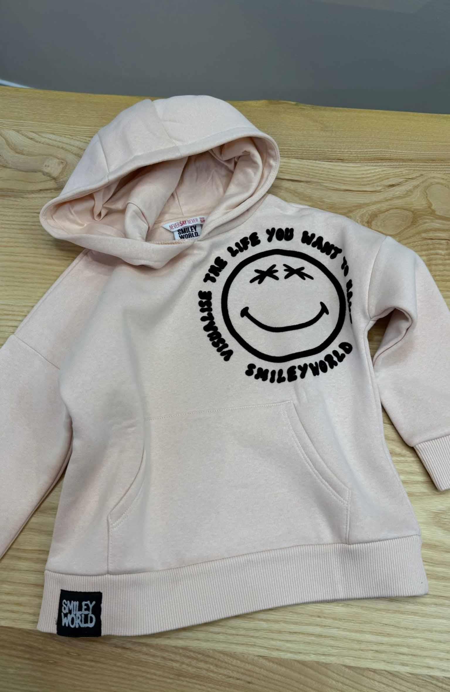 C2116 SMILEY W. KADİFE BASKILI PUDRA SWEAT