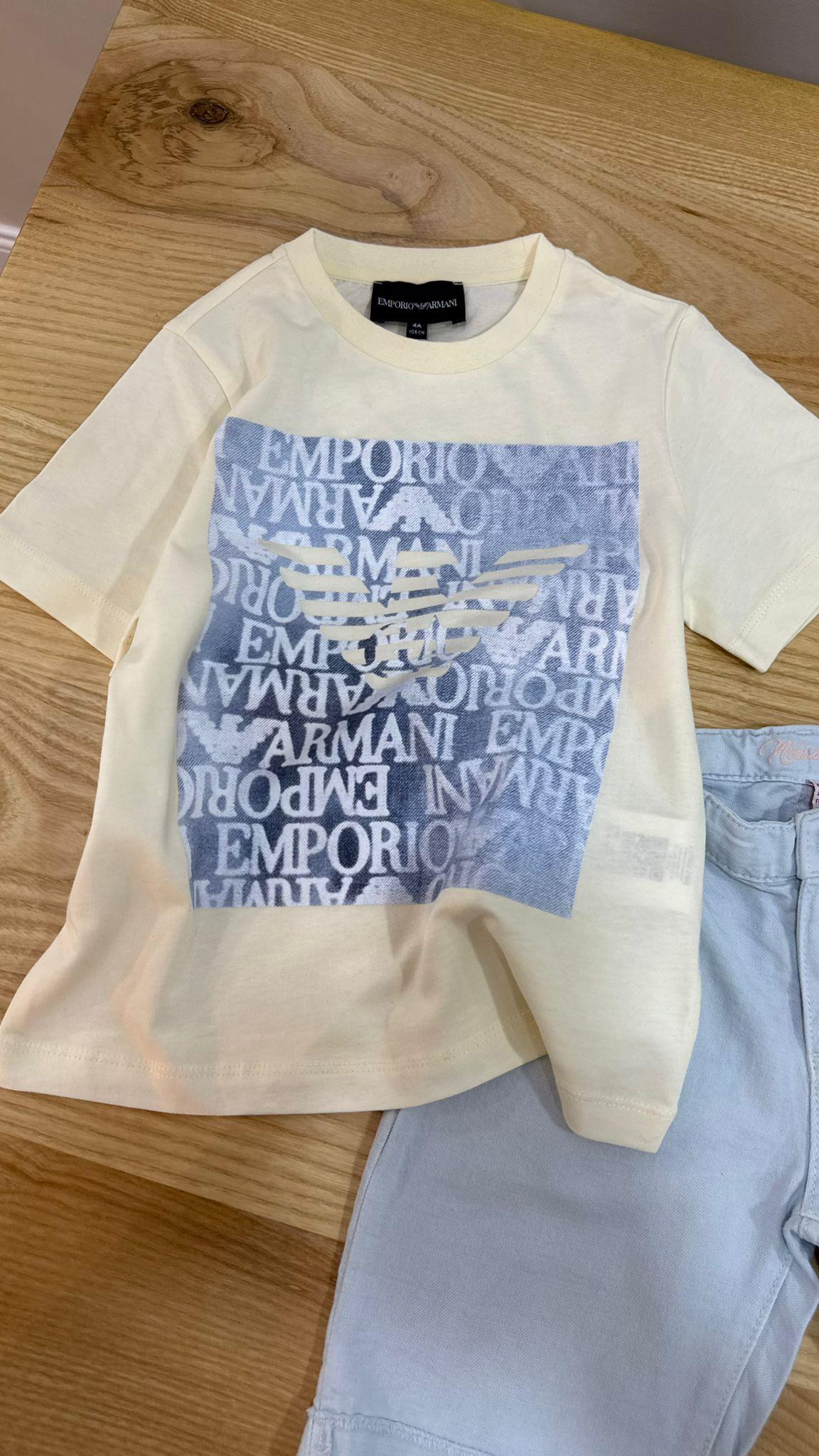 C2275 E.A DENİM BASKILI KREM T-SHIRT