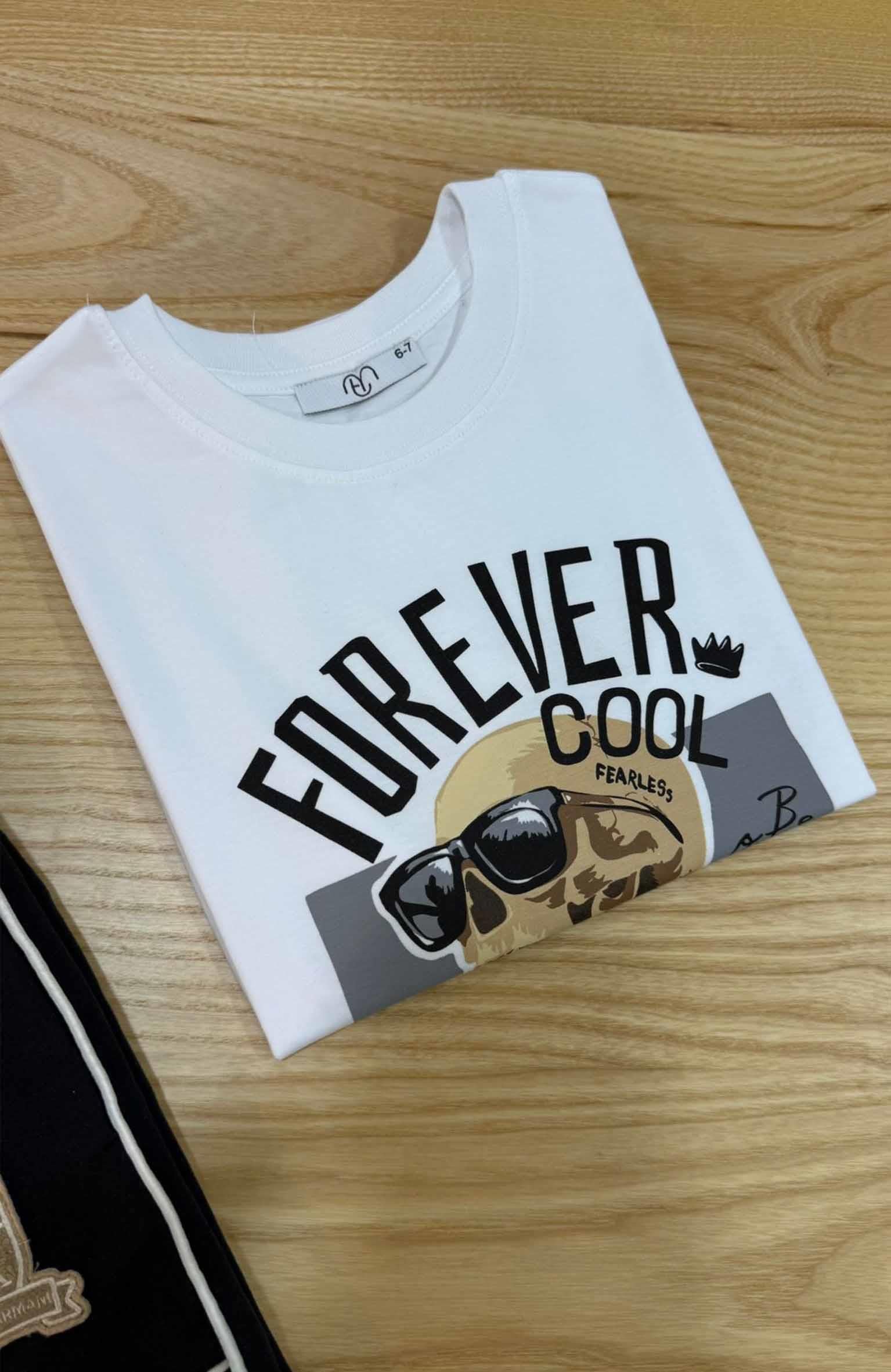 C2277 KURU KAFA BASKILI BEYAZ T-SHIRT