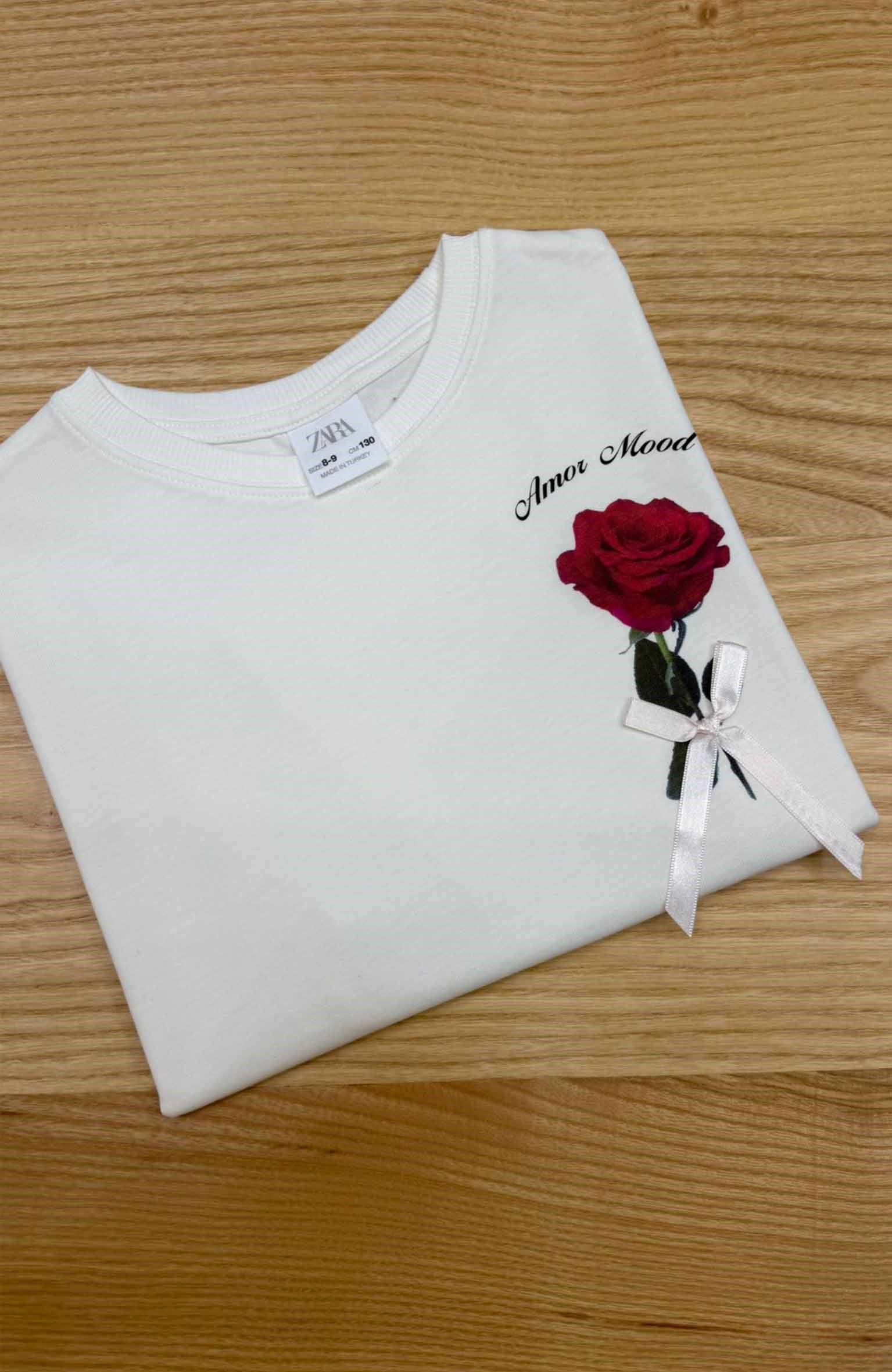 C2293 ZR GÜL BASKILI BEYAZ T-SHIRT