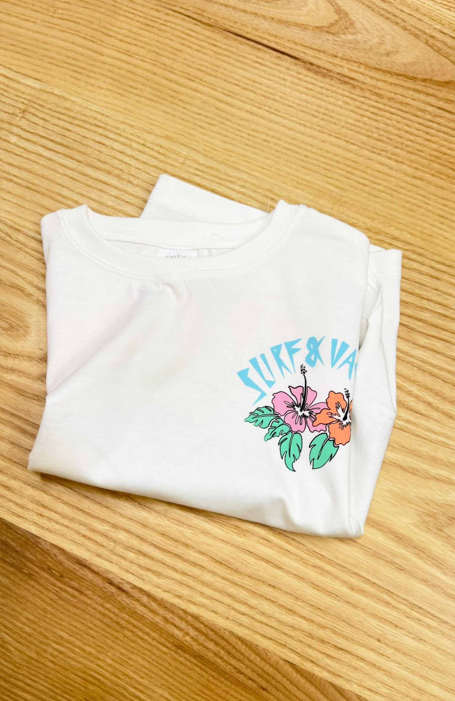 C2299 ZR SURF SIRT BASKILI BEYAZ T-SHIRT