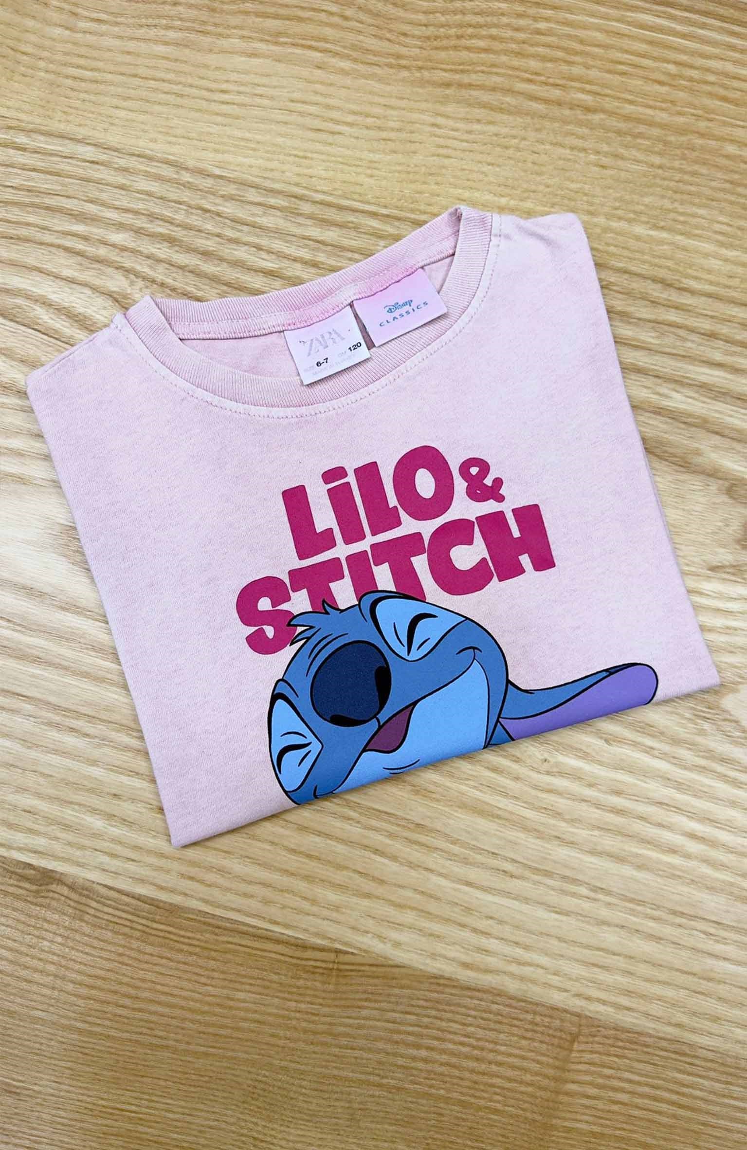 C2335 STTCH BASKILI YIKAMALI PEMBE T-SHIRT