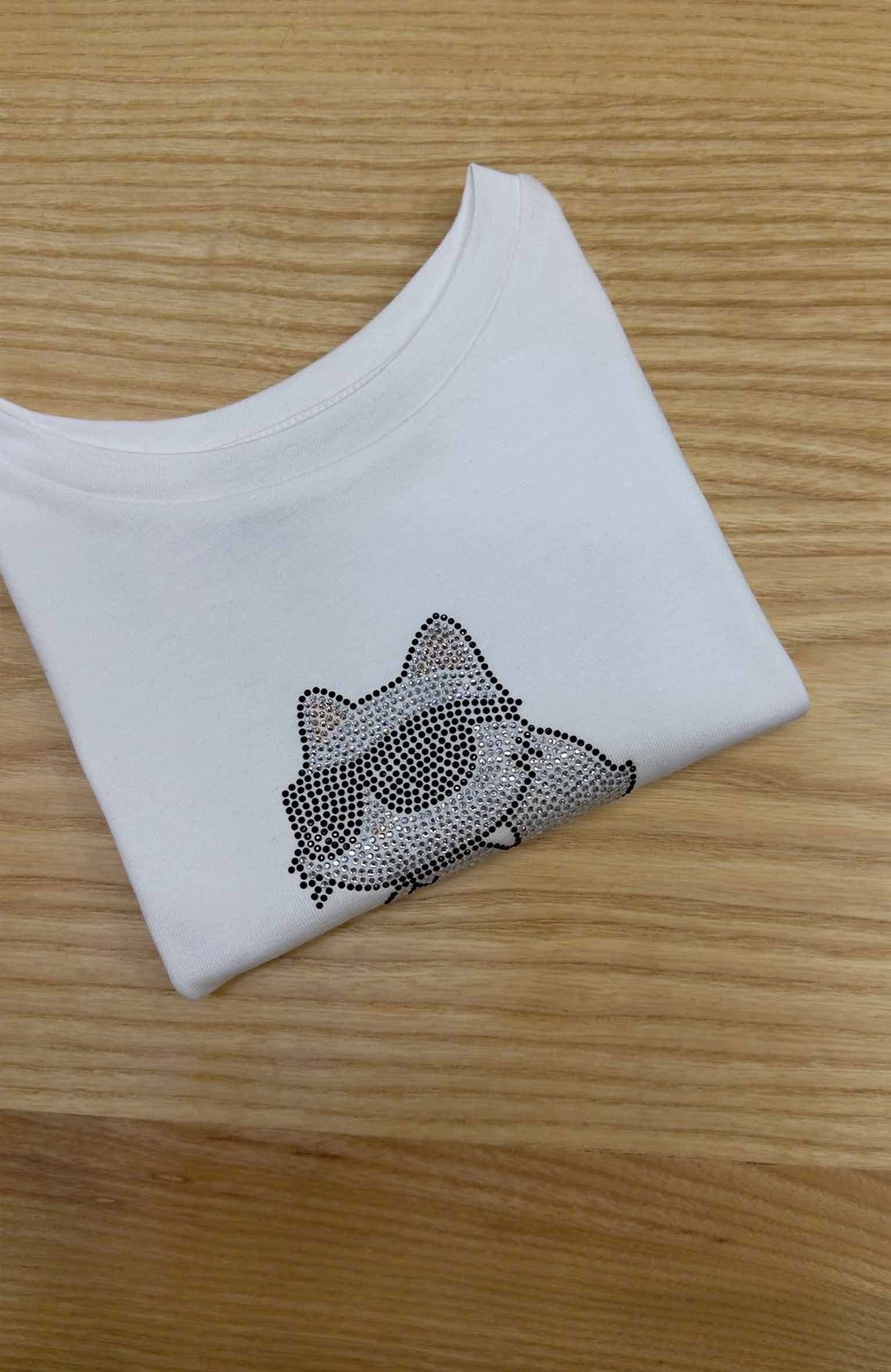 C2361 KARL L. TAŞ BASKILI BEYAZ CROP T-SHIRT