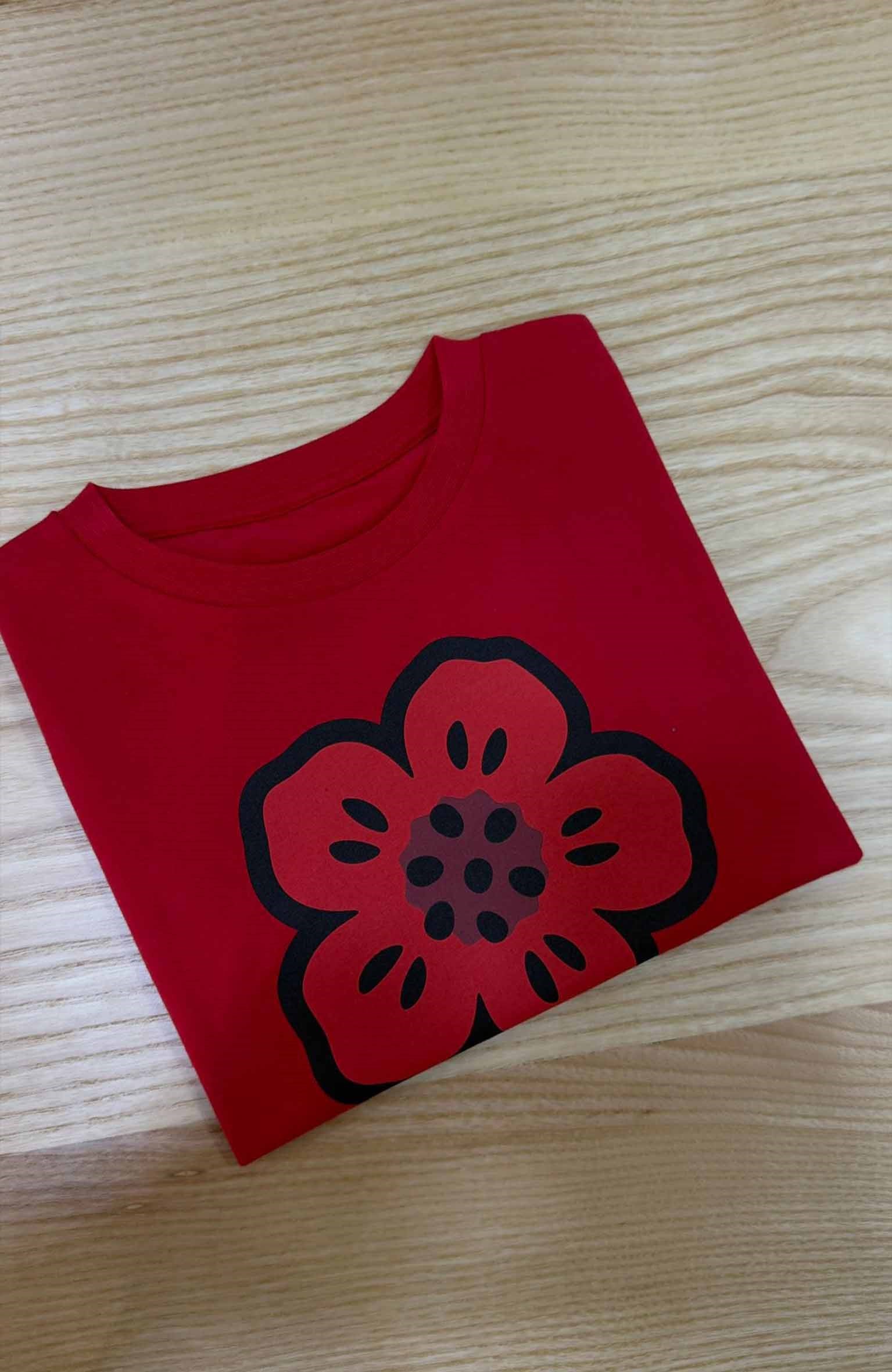 C2391 KNZ PAPATYA BASKILI KIRMIZI  T-SHIRT