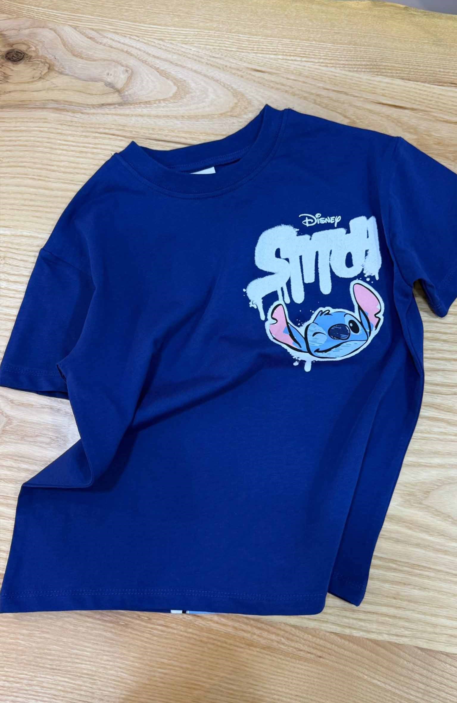 C2404 STITCH ÖN/ARKA BASKILI LACİVERT T-SHIRT