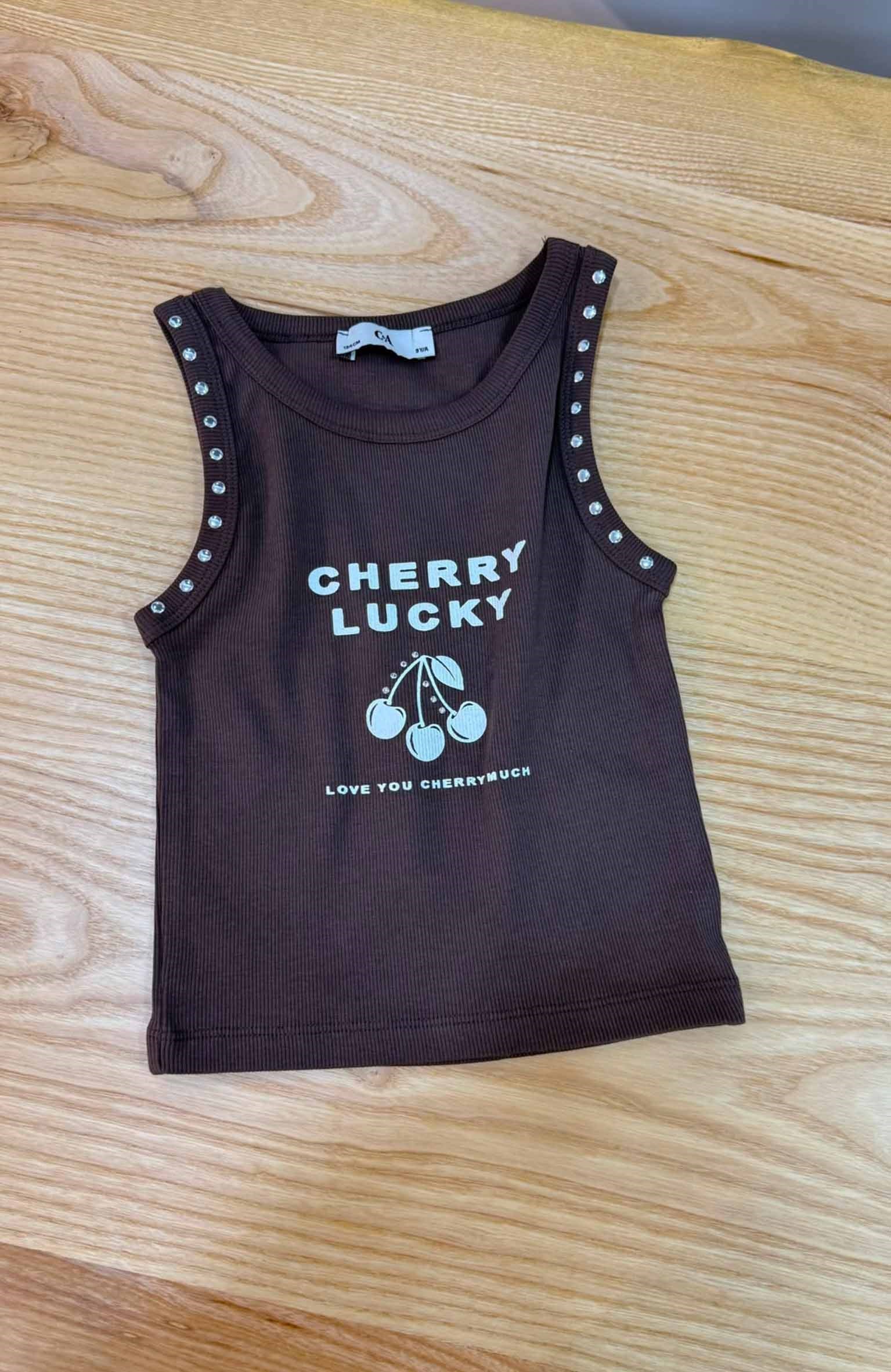 C2445 CHERRY BASKILI DROPLU KAHVERENGİ ATLET