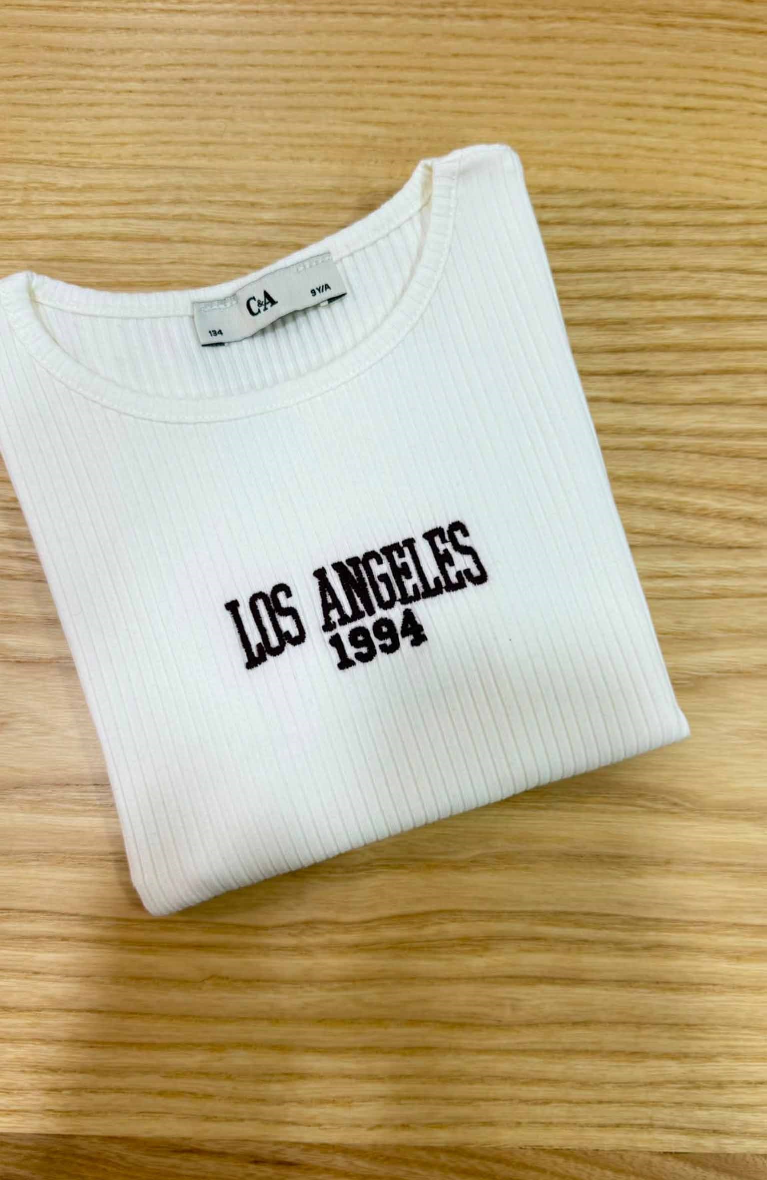 C2446 LOS ANGELES NAKIŞLI EKRU T-SHIRT