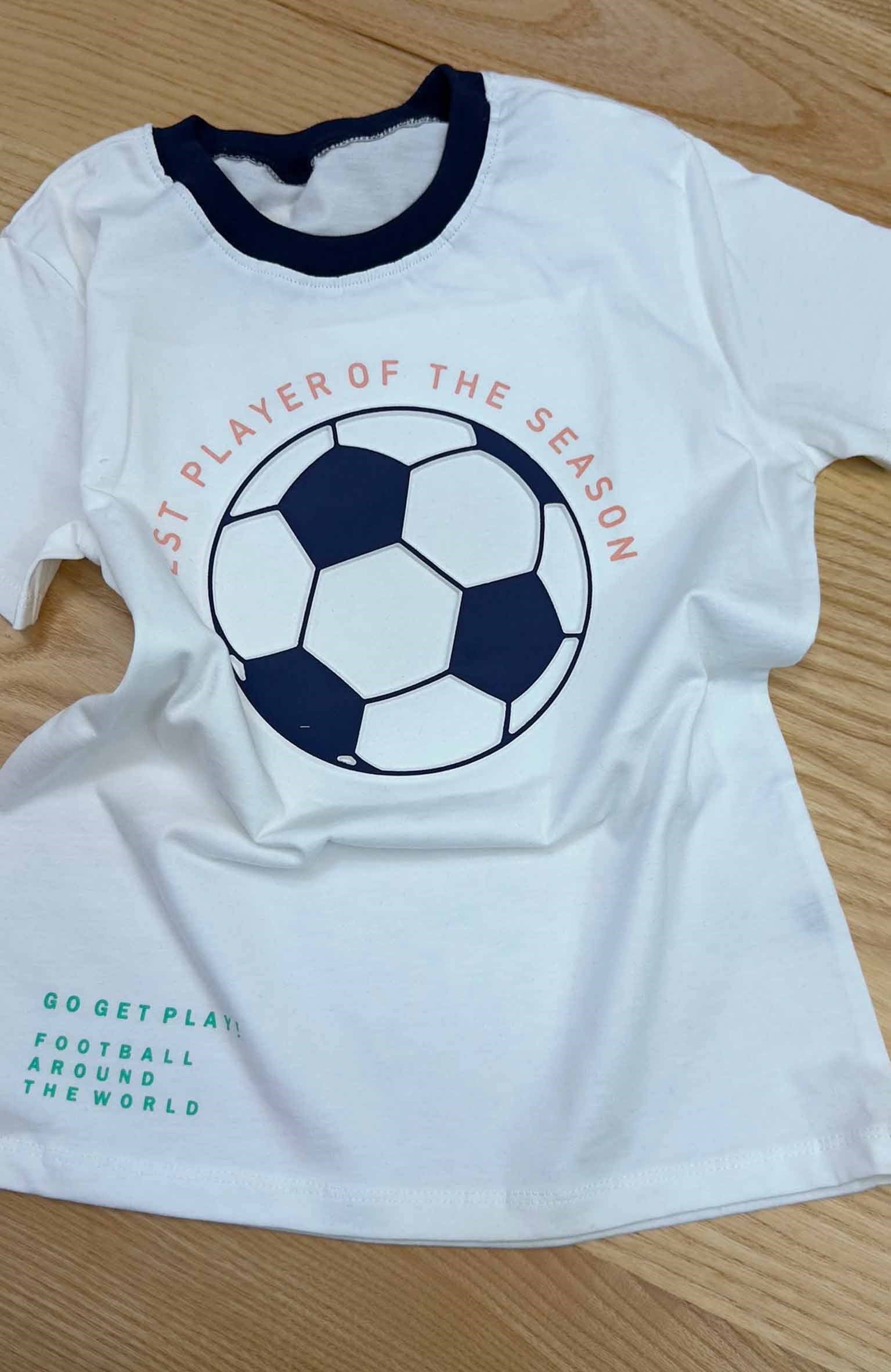 C2460 FUTBOL TOPU KABARTMA BASKILI BEYAZ T-SHIRT