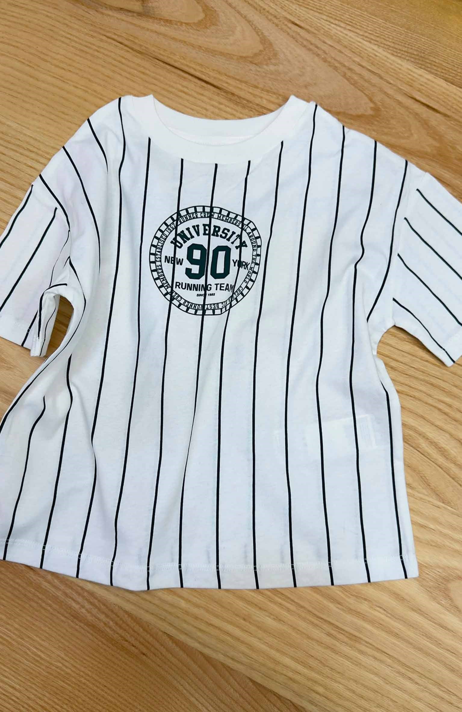 C2462 KI.ABI ÖN/ARKA BASKILI YEŞİL ÇİZGİLİ BEYAZ T-SHIRT