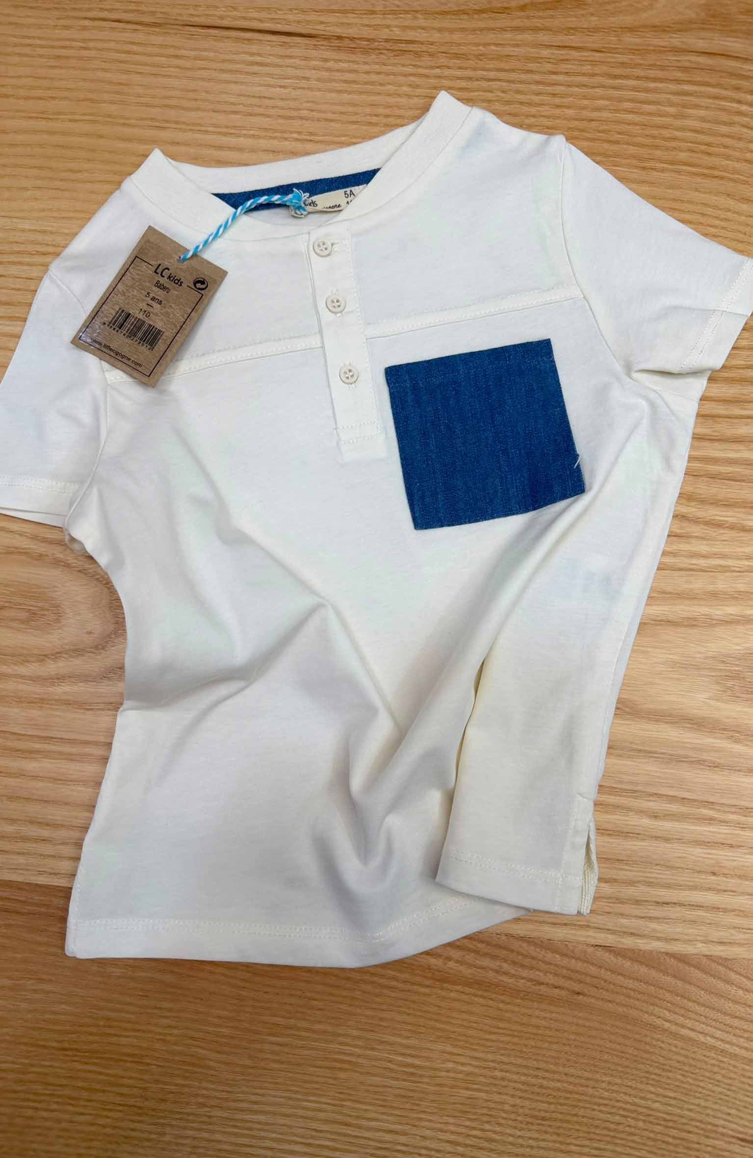 C2475 LITTLE C. DENİM CEPLİ EKRU T-SHIRT