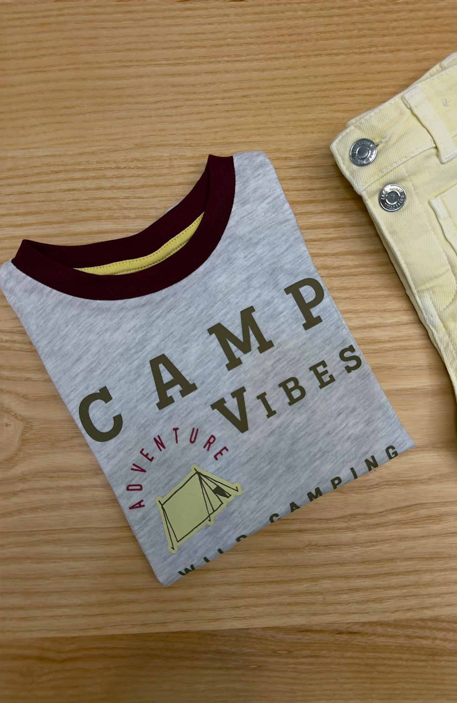 C2477 CAMP BASKILI GRİ T-SHIRT