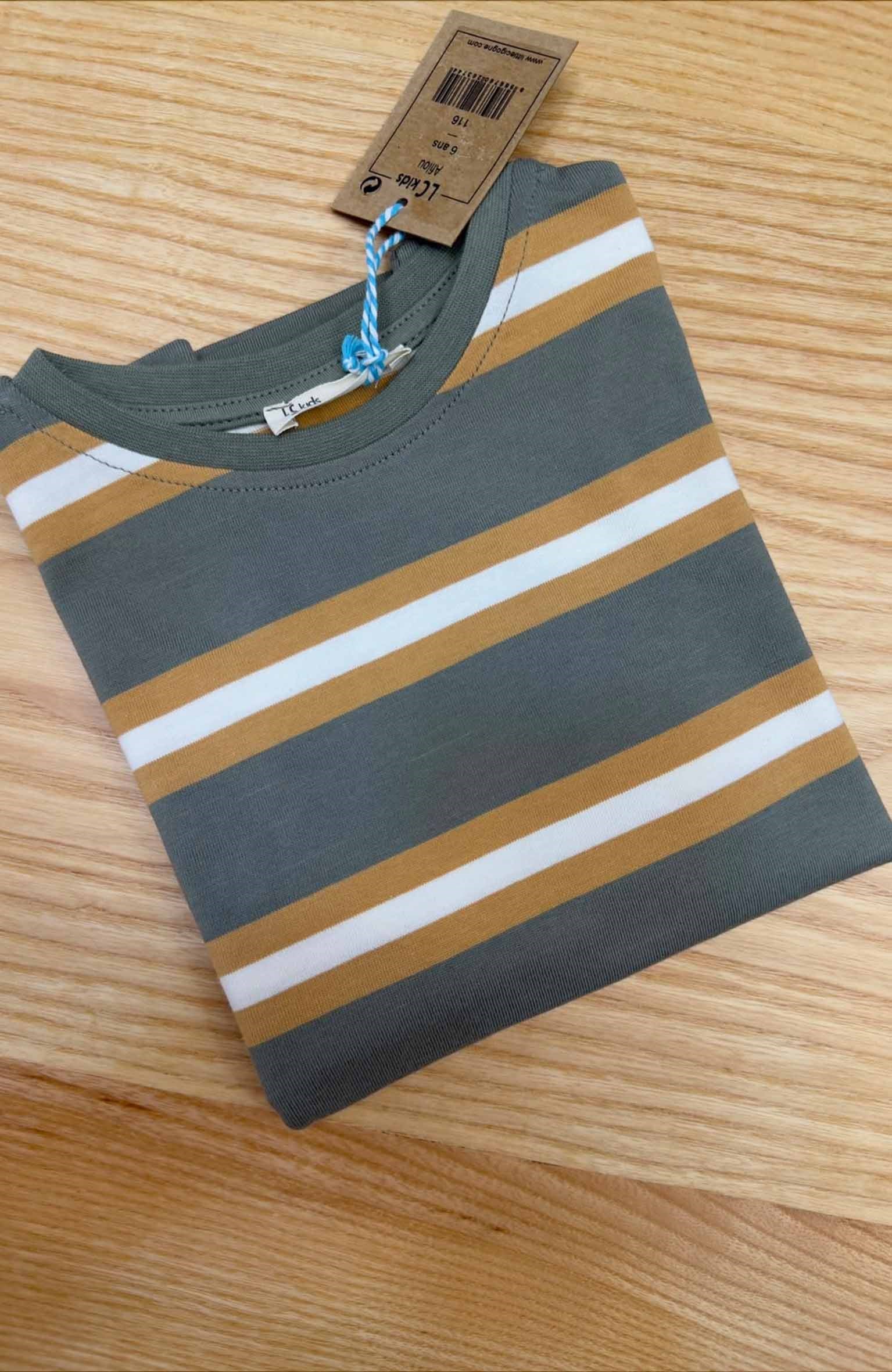 C2489 LITTLE C. ŞERİTLİ YEŞİL T-SHIRT