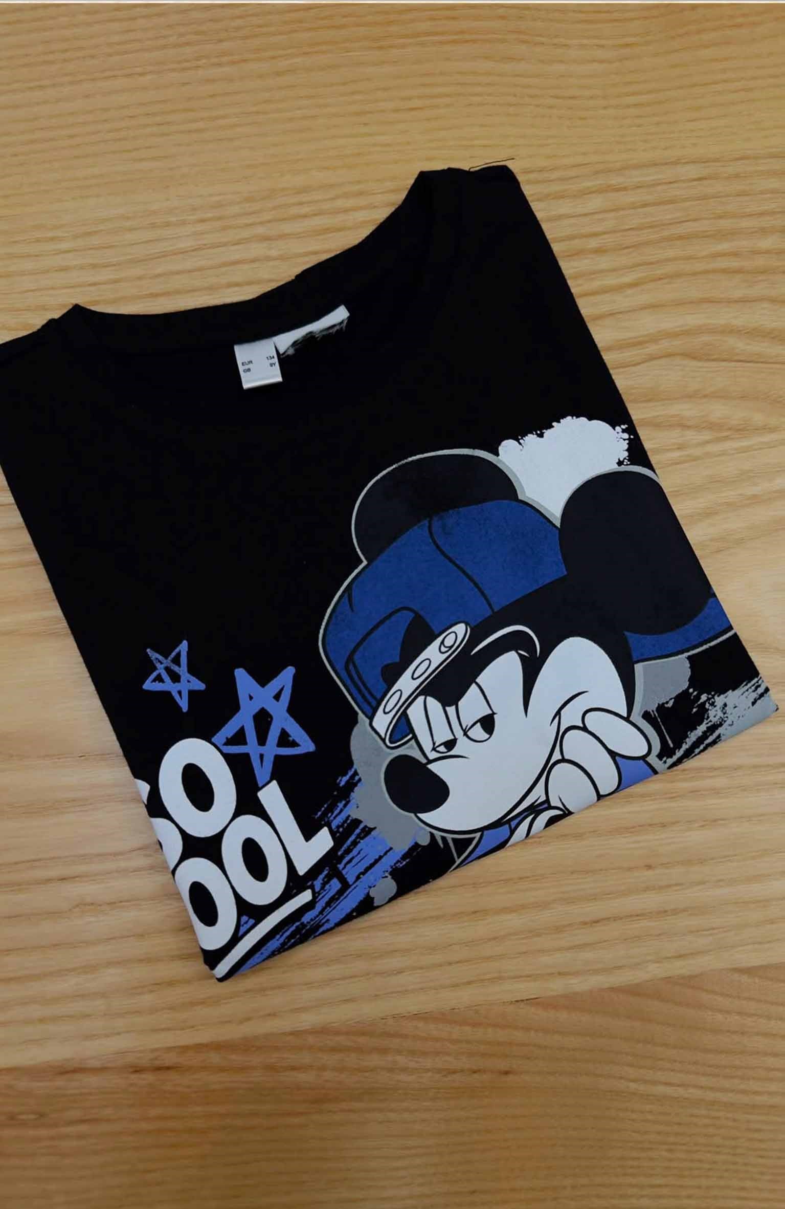 C2495 MICKEY BASKILI SİYAH T-SHIRT