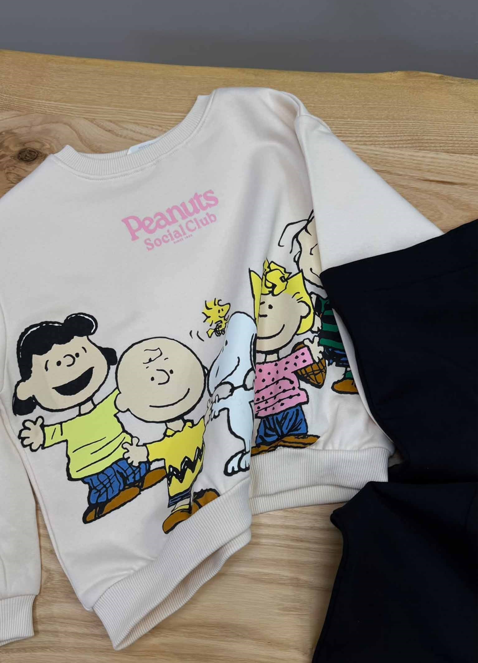 C2584 PEANUTS BASKILI İNCE BEJ SWEAT