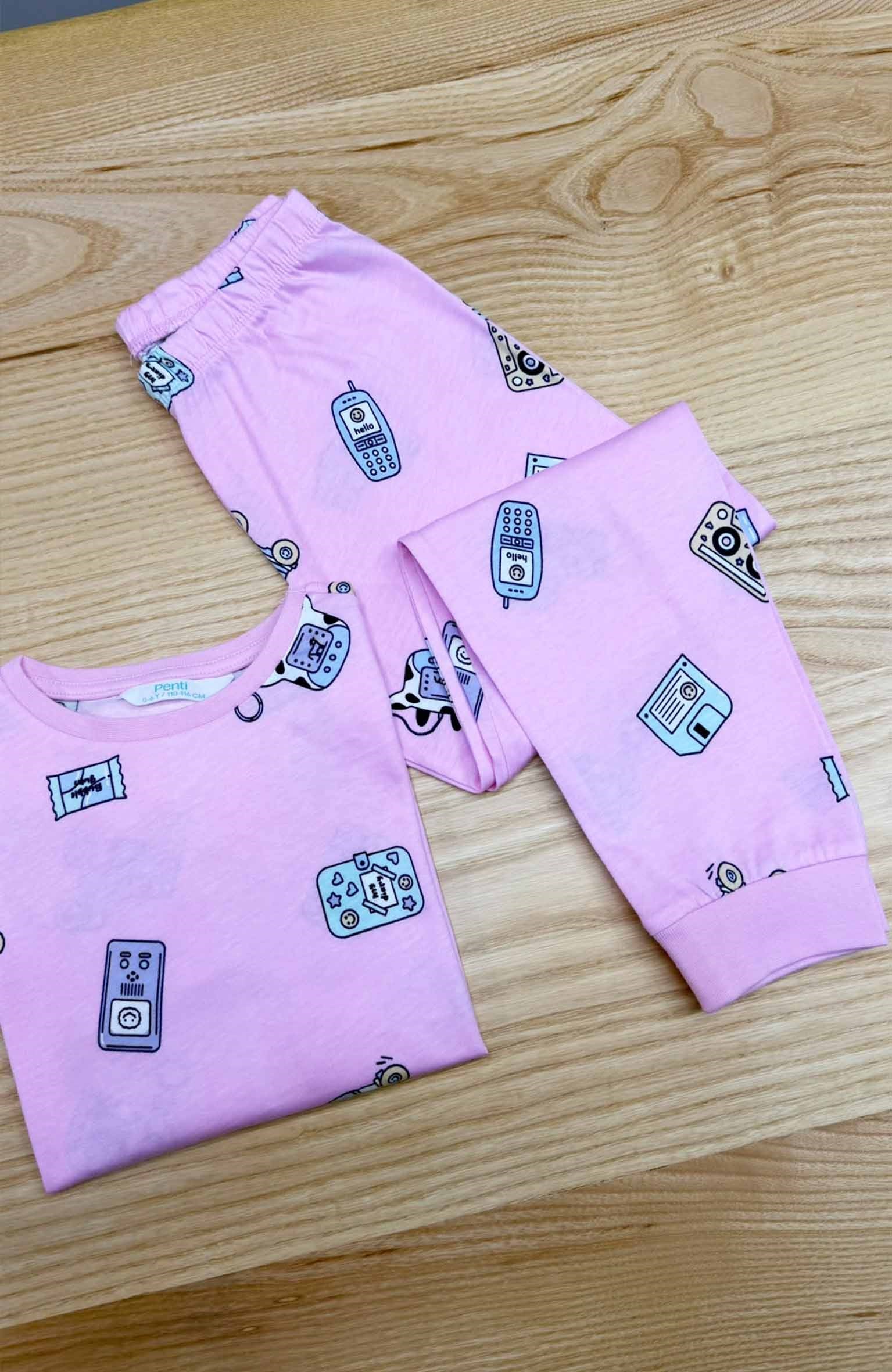 C2801 DESENLİ PEMBE UZUN PİJAMA TAKIMI