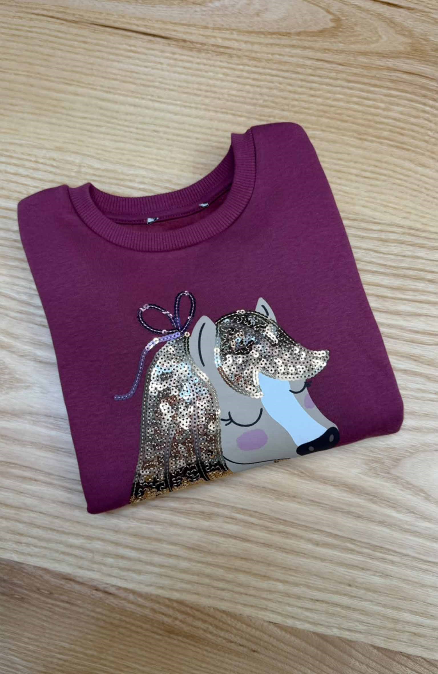 C2884 HORSE PAYETLİ/BASKILI GÜL KURUSU SWEAT
