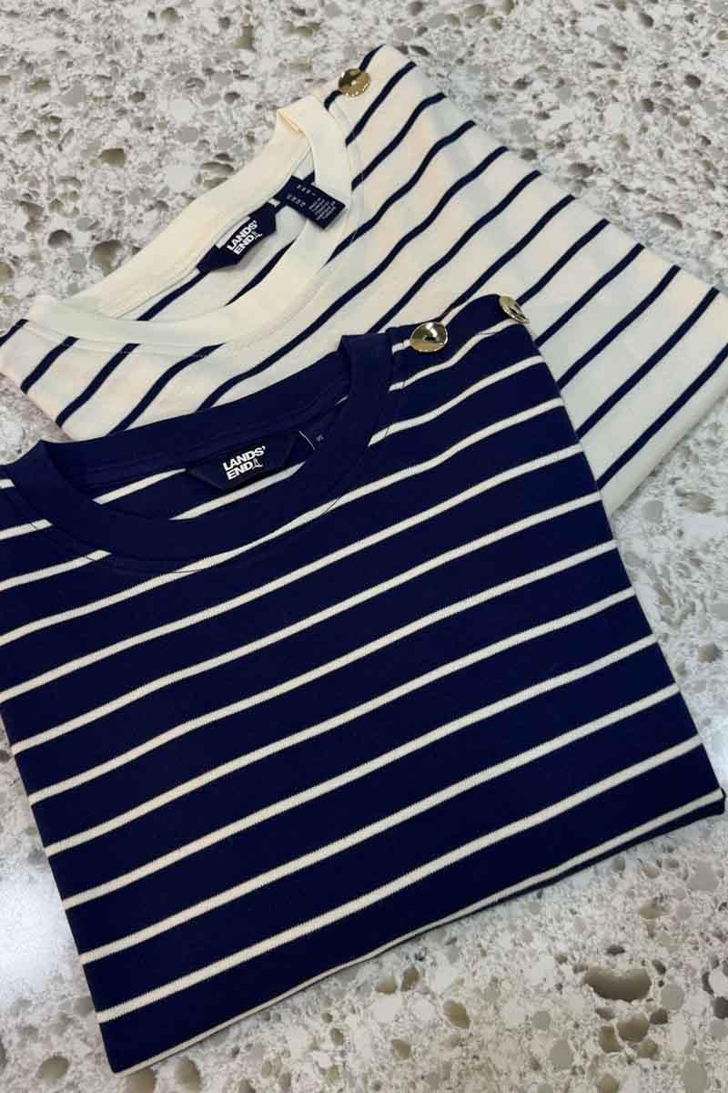 K2383 GOLD DÜĞME DETAYLI ÇİZGİLİ 1/3 KOL BLUZ