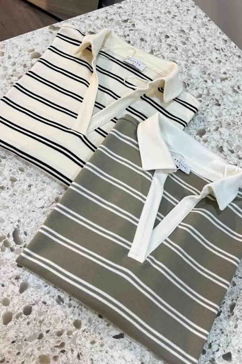 K2885 PAP.AYA YAKALI ÇİZGİLİ BLUZ