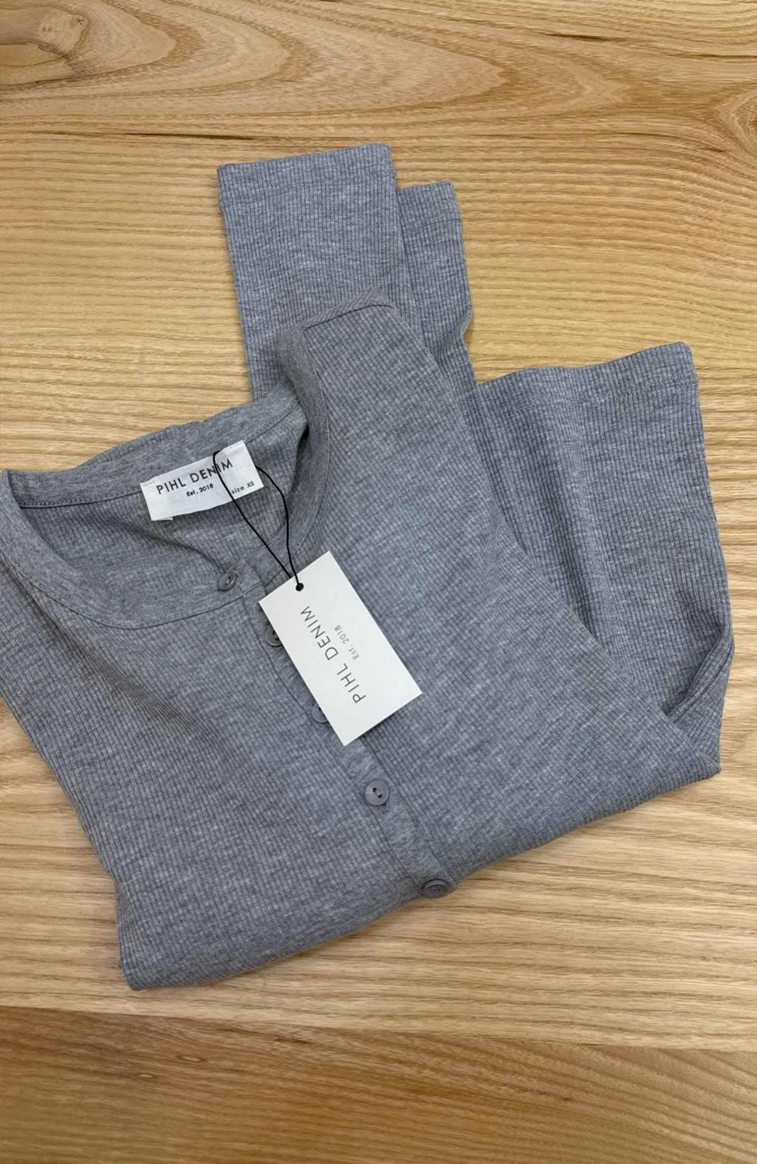 K3241 PIHL D. 5 DÜĞMELİ FİTİLLİ PAMUKLU GRİ BODY