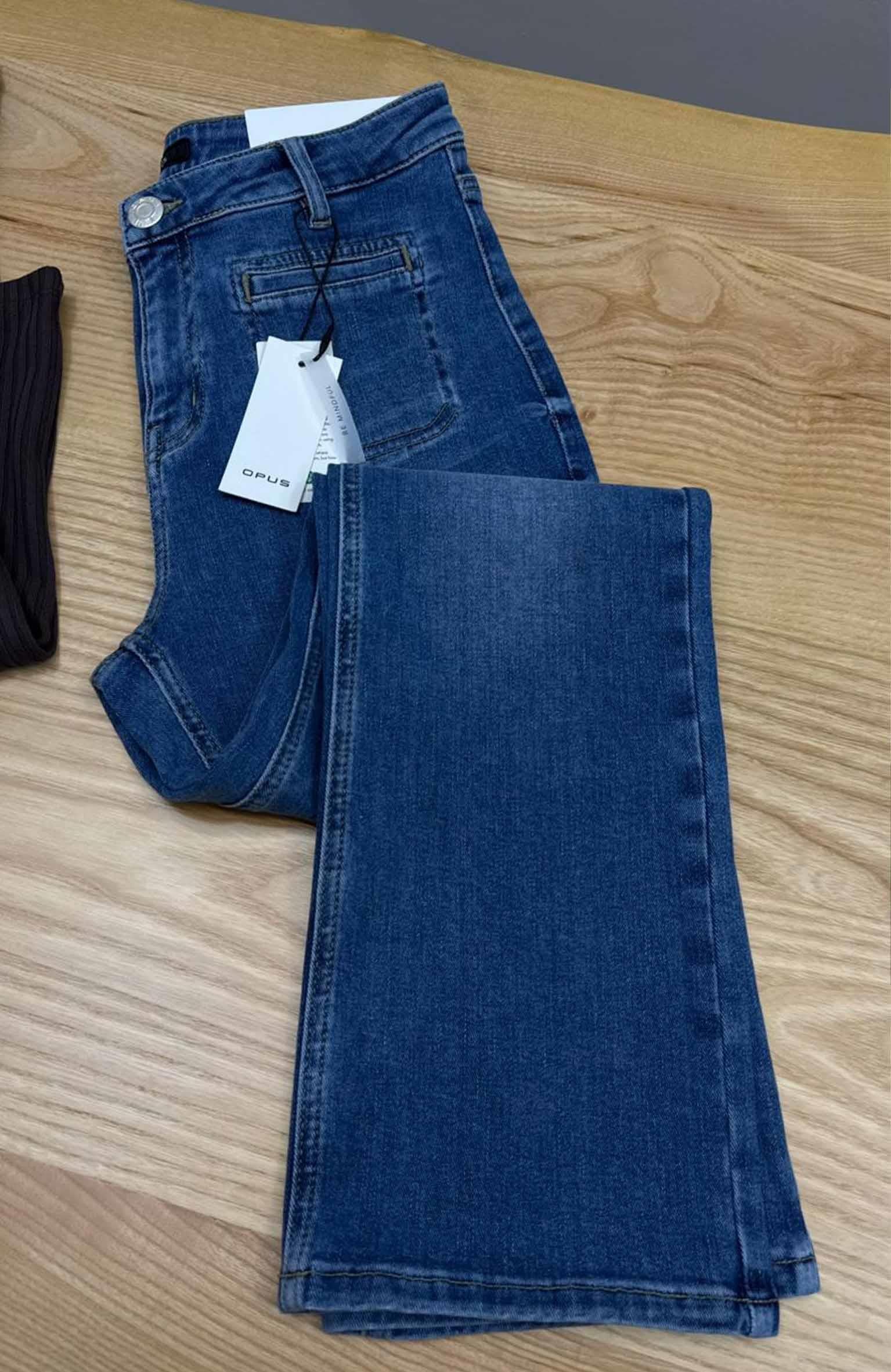 K3424 O.PS ÖNDEN CEPLİ MAVİ LİKRALI FLARE JEAN