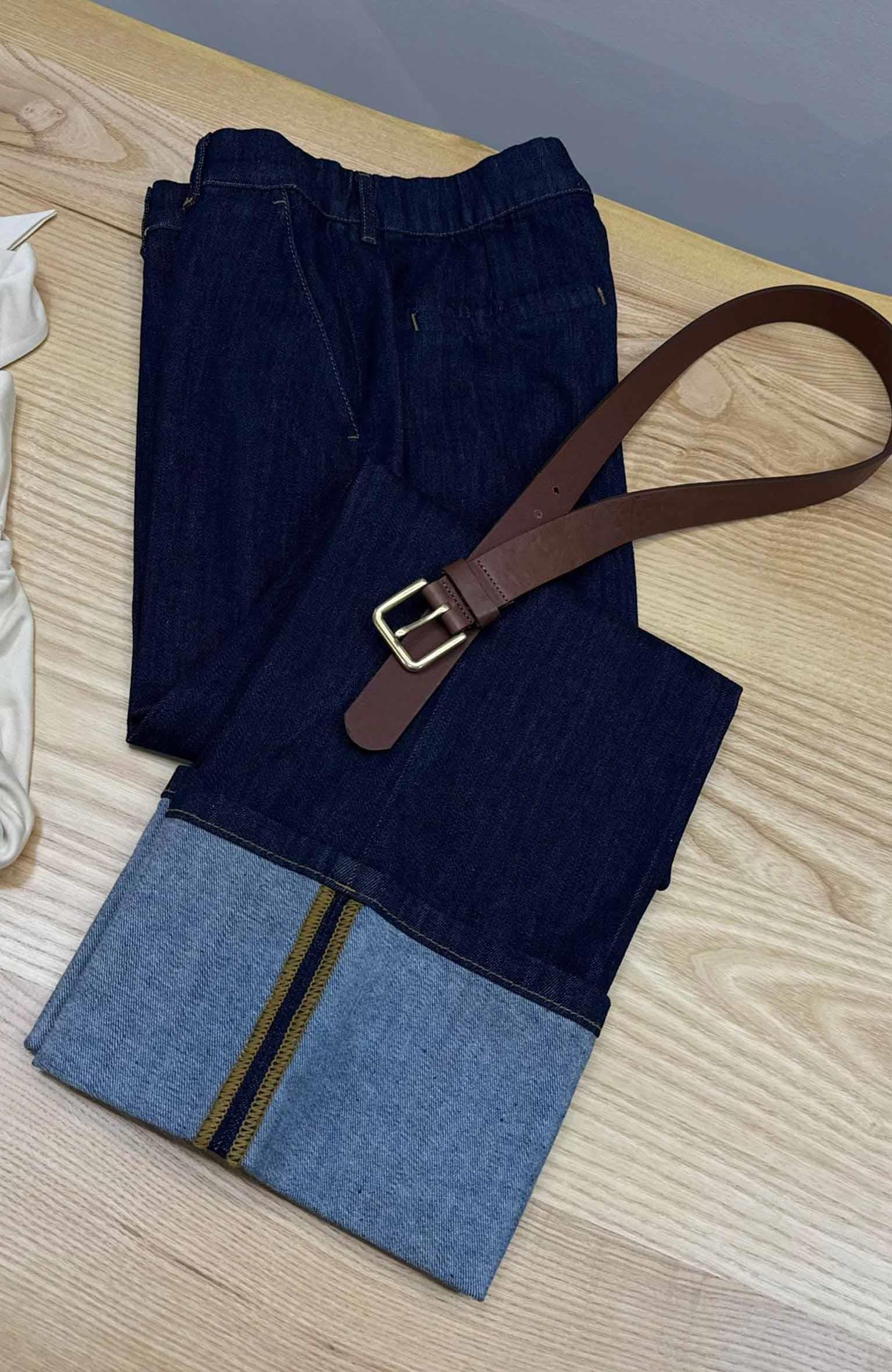 K3427 O.PS KATLI PAÇA DETAYLI LACİVERT JEAN