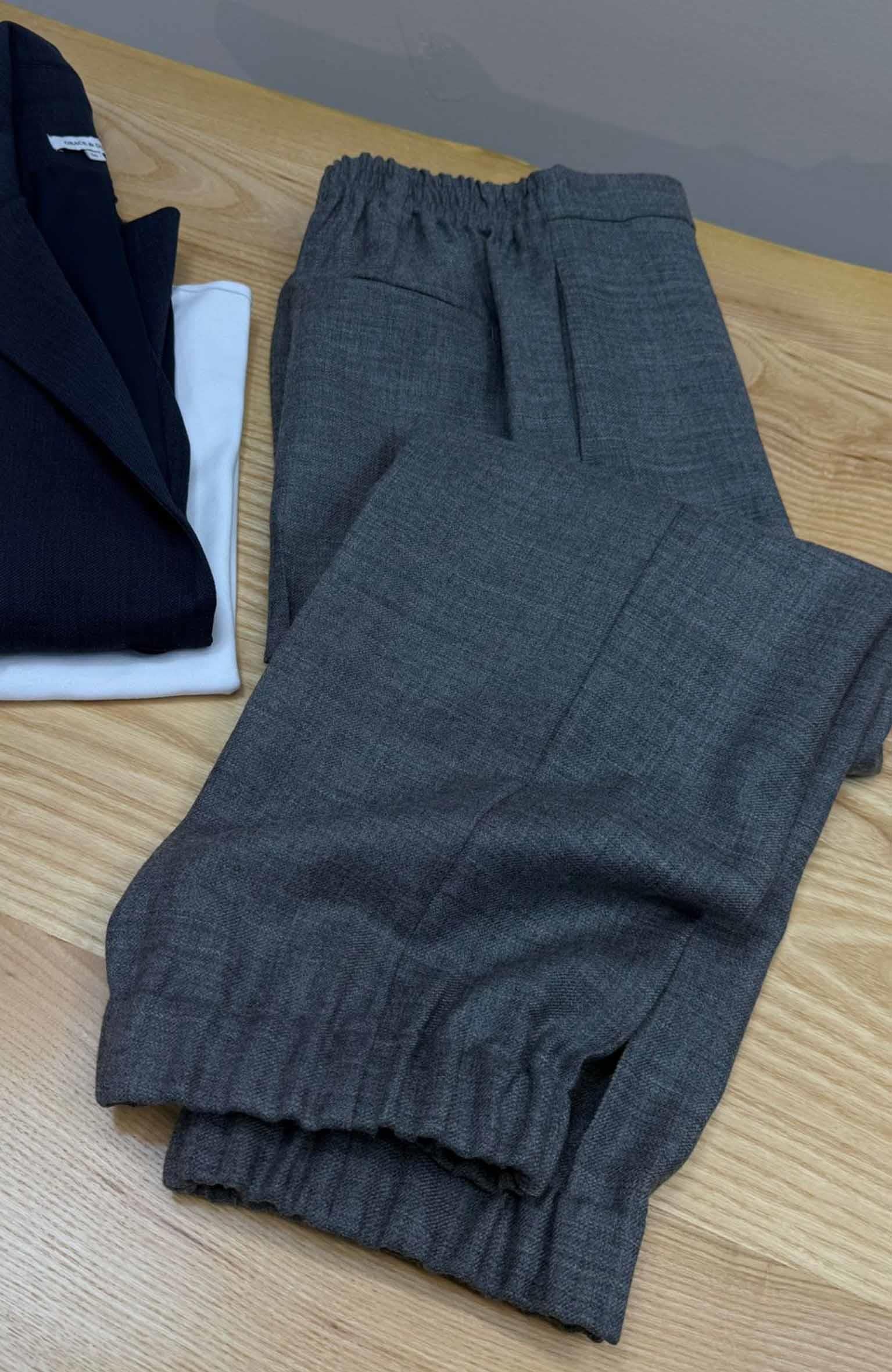 K3449 C.OS PAÇASI LASTİKLİ GRİ YÜNLÜ PANTOLON