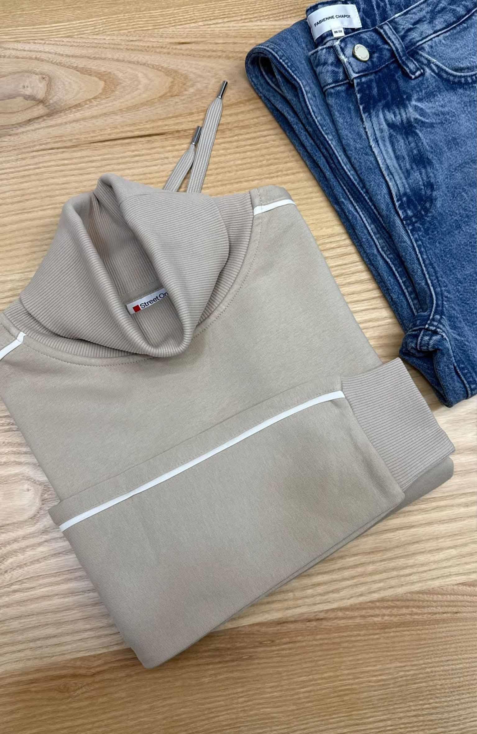 K3465 S. ONE ŞARDONLU BALIKÇI BEJ SWEAT