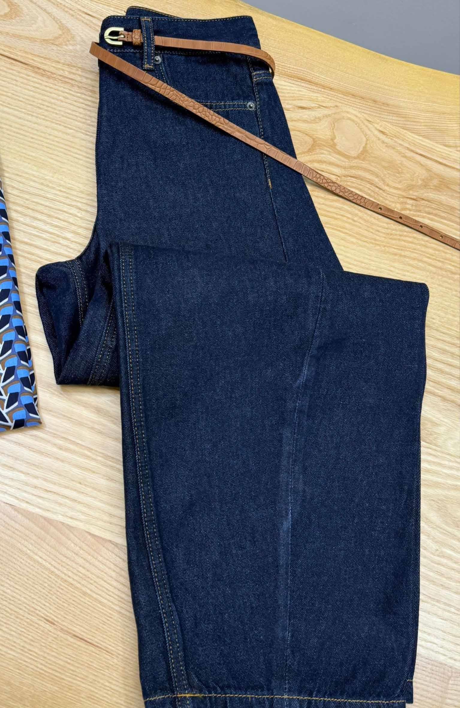 K3467 KONTRAST DİKİŞLİ KOYU LACİVERT BARREL JEAN