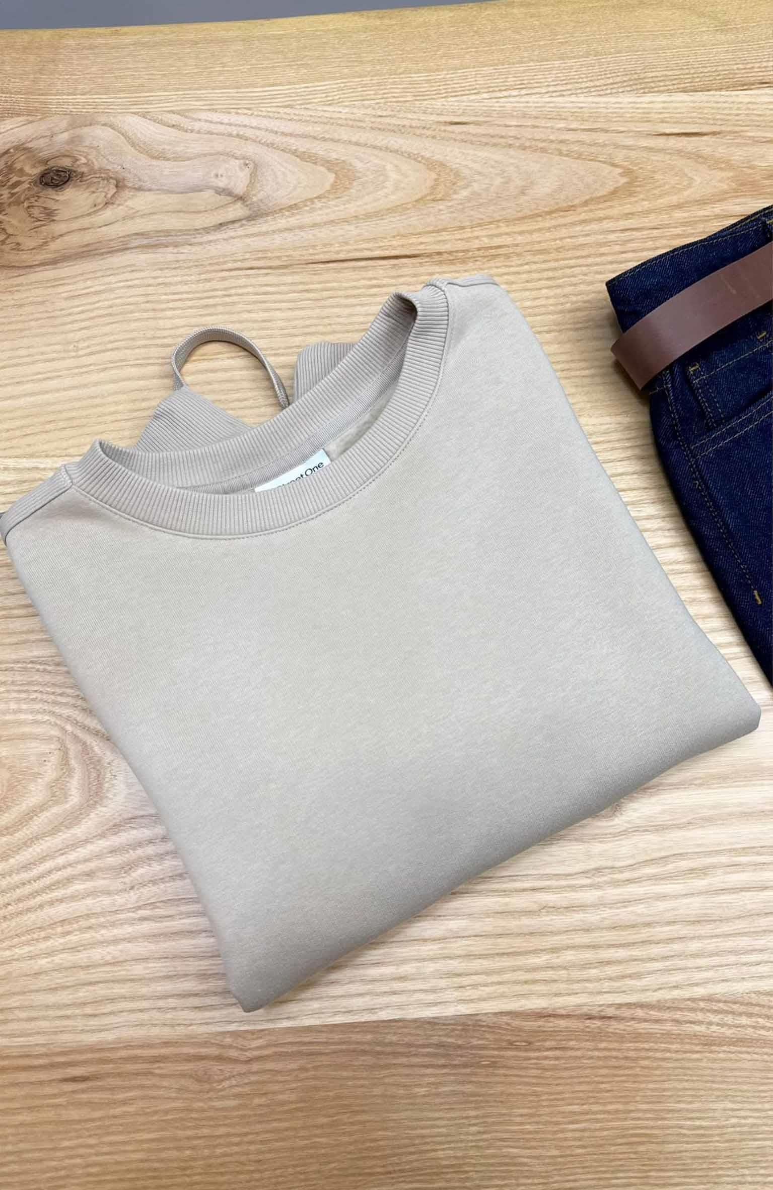 K3479 S. ONE BELİ BAĞCIK DETAYLI ŞARDONLU BEJ SWEAT