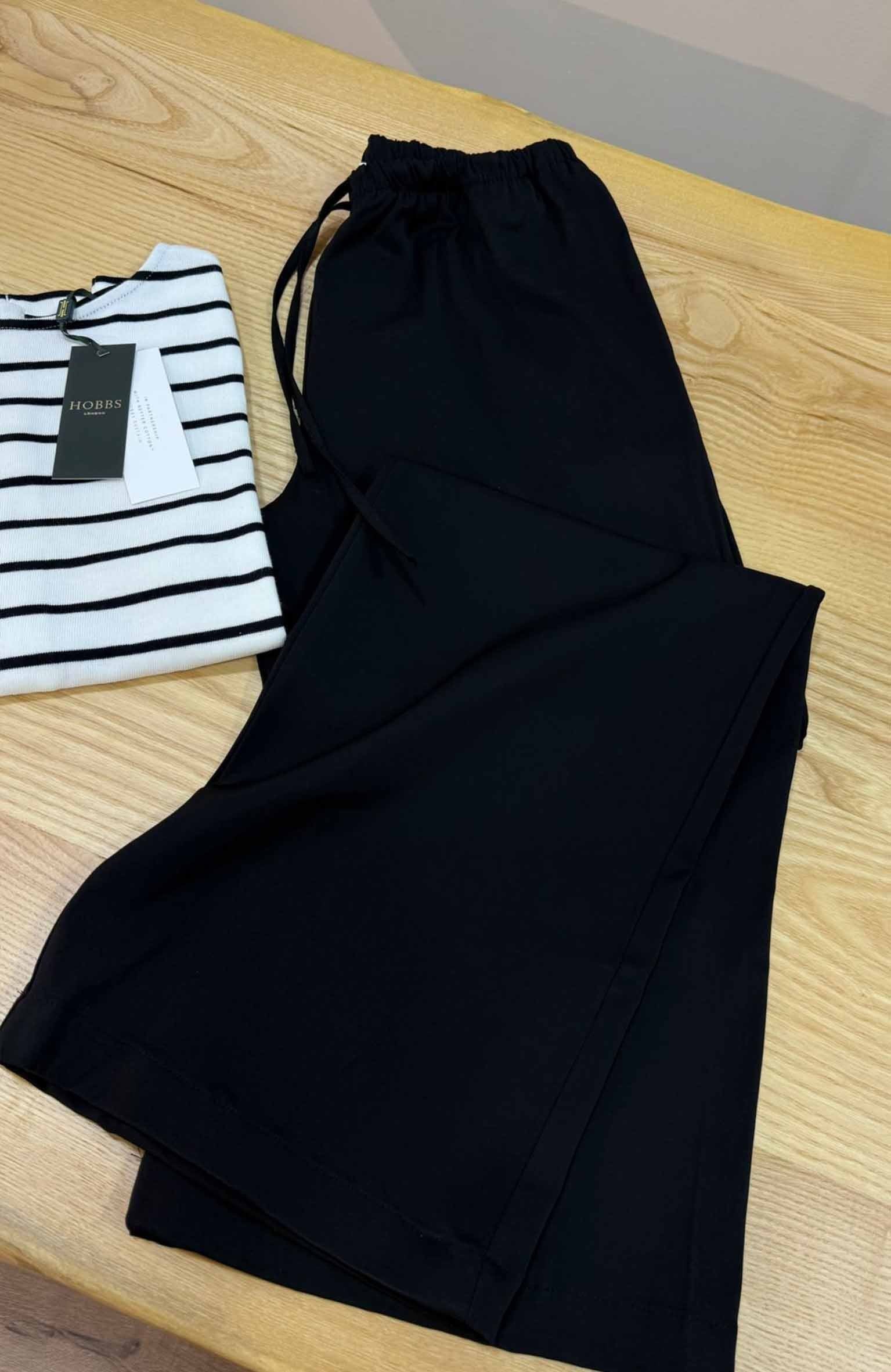 K3650 V.V TENCEL SİYAH BELİ BAĞCIKLI PANTOLON
