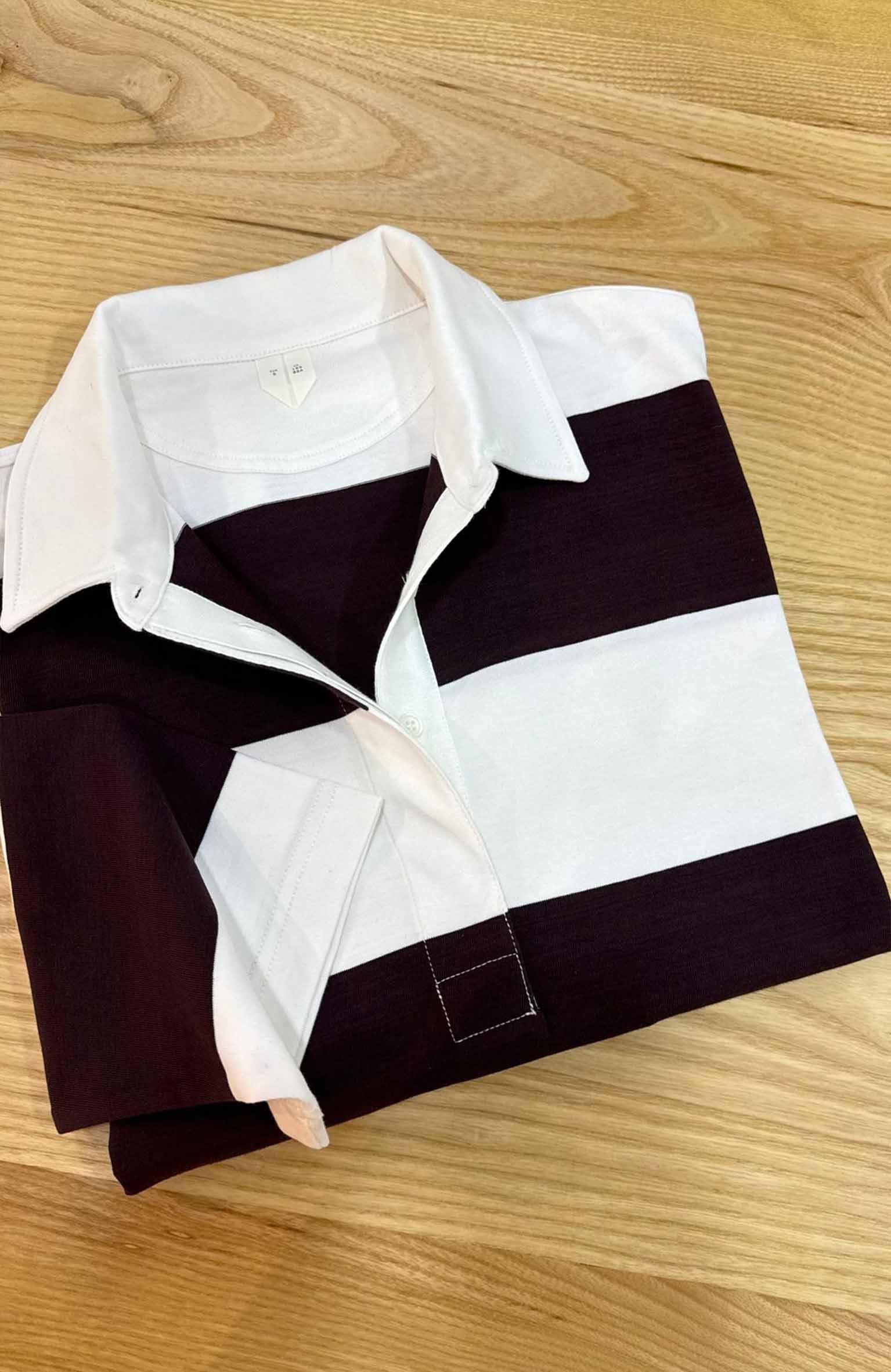 K3677 ARKT POLO YAKA KALIN ACI KAHVE ÇİZGİLİ UZUN KOL T-SHIRT