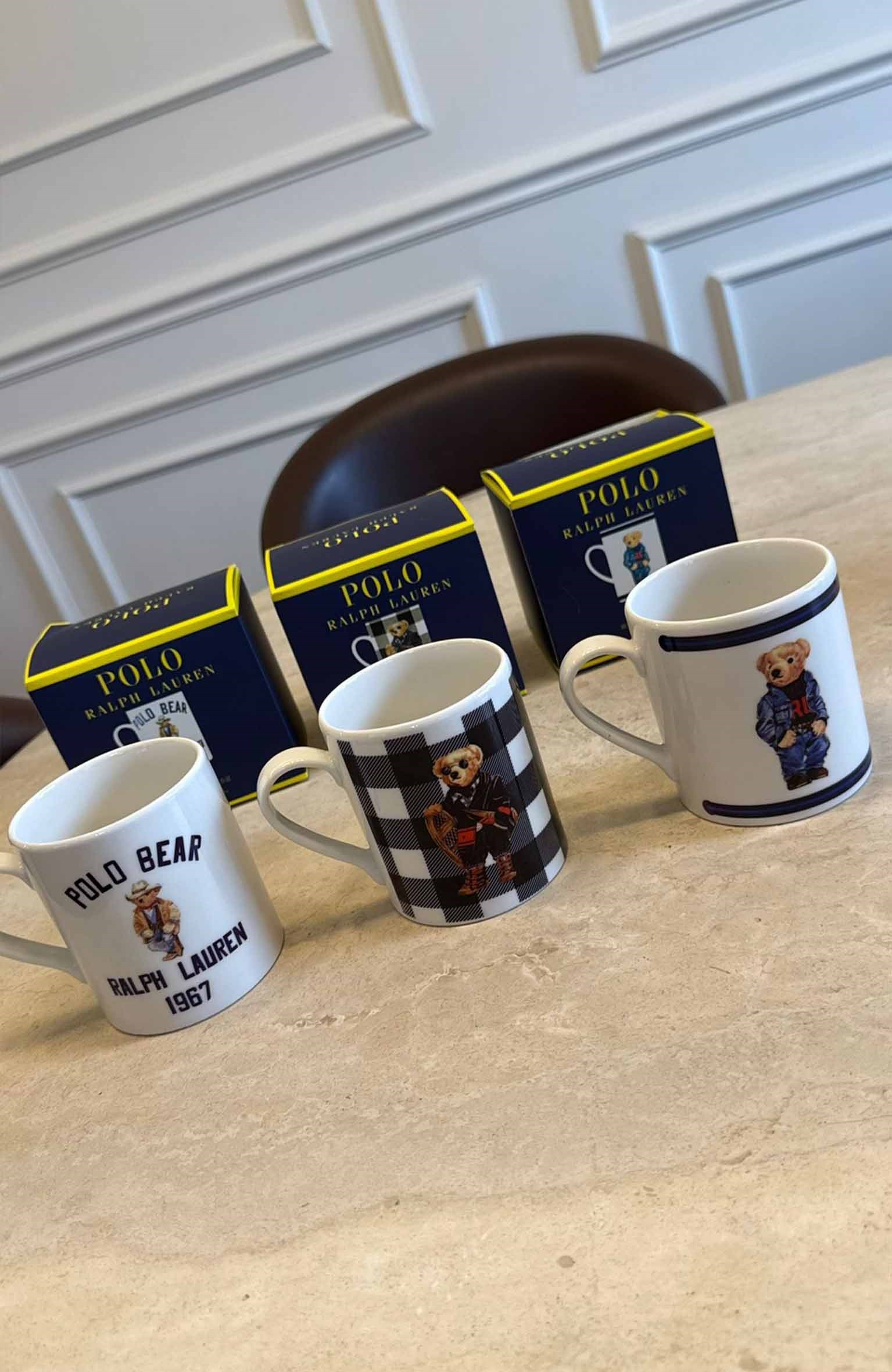 K3723 BEAR BASKILI 3 'LÜ LACİVERT  SERİ MUG