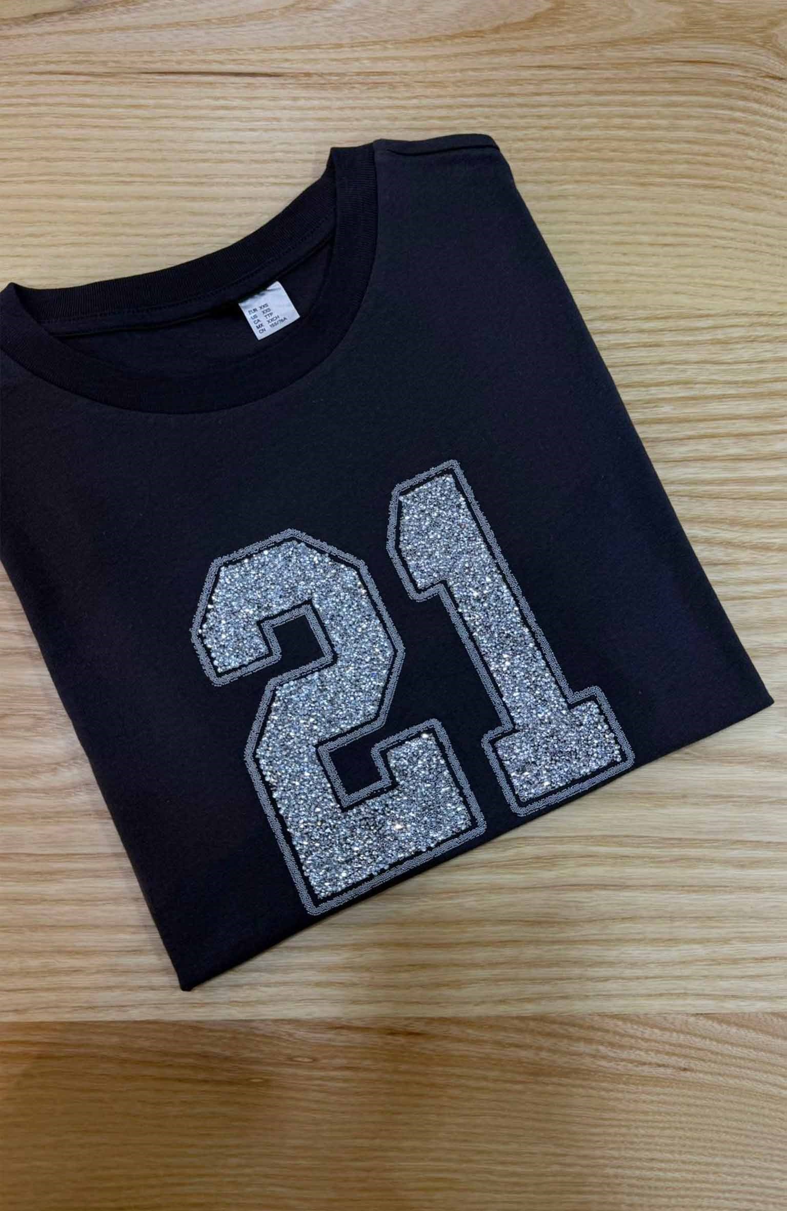 K3727 H.M RAKAM APLİKLİ ANTRASİT T-SHIRT